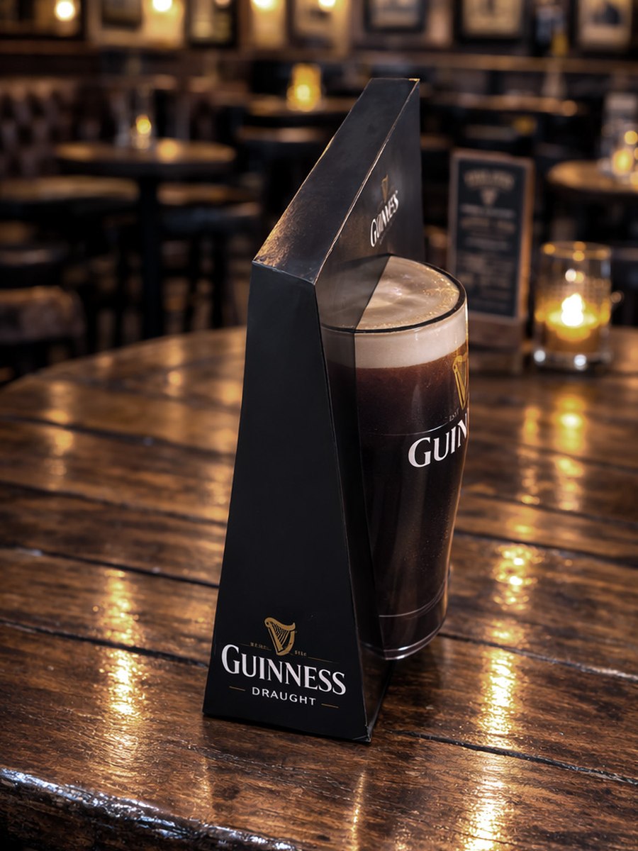 Guinness Draught table-top display piece in a pub